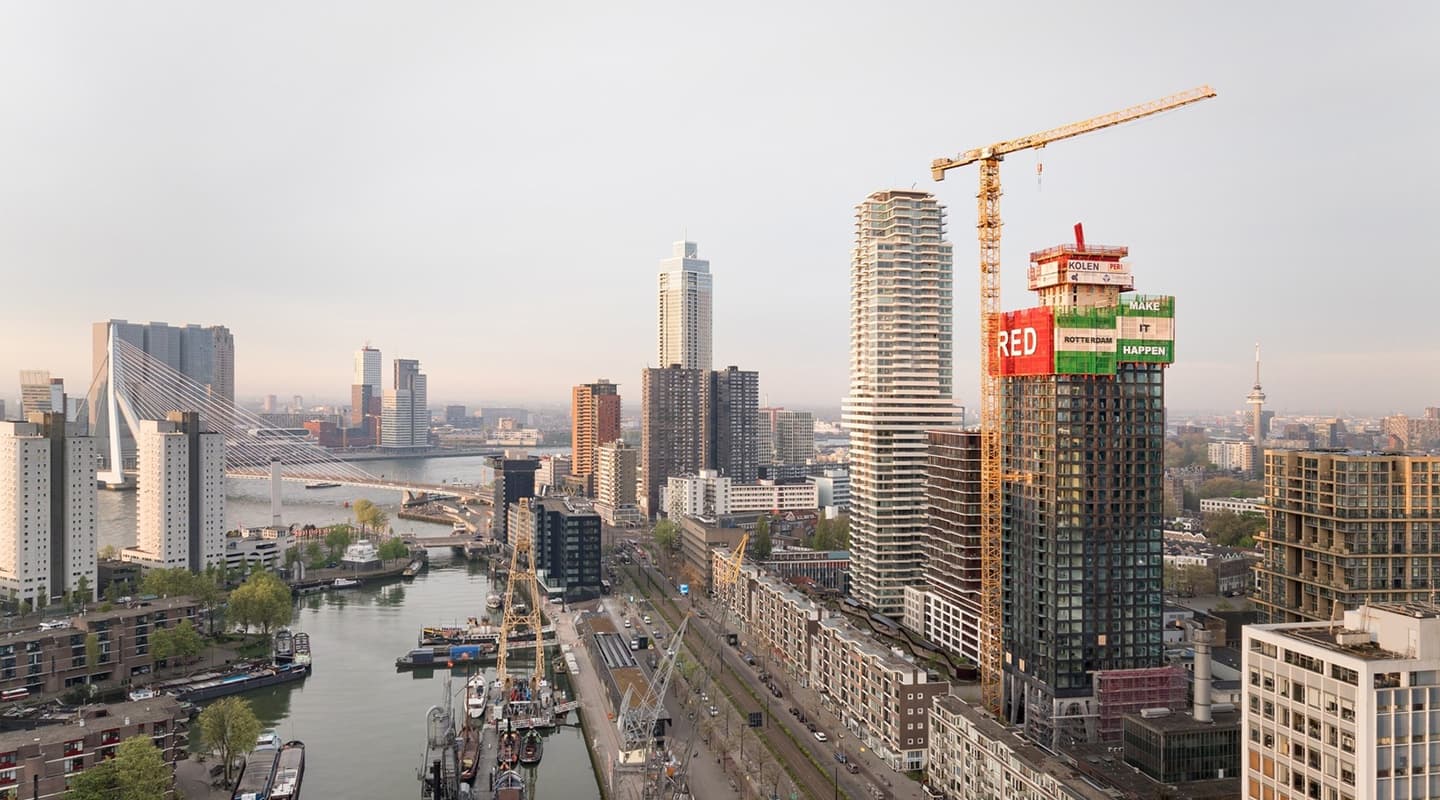 The Rotterdam skyline with The BaanTower under construction